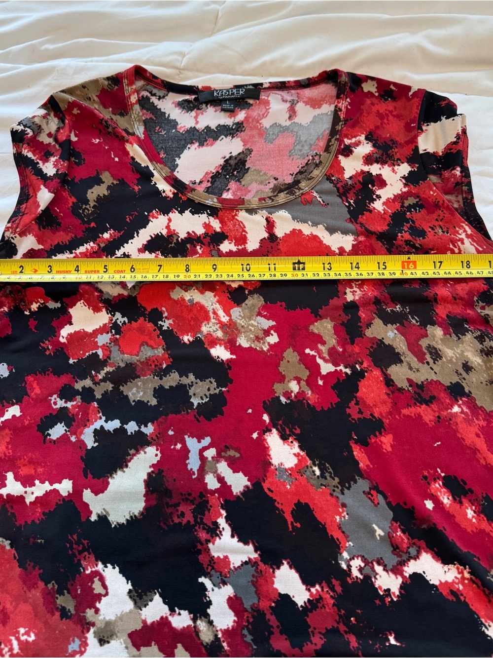 Kasper Abstract Floral Print Scoop Neck Top Size Large Red Black - Picture 8 of 11
